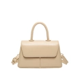 Beige minimalist crossbody square bag with top handle and golden hardware finish - Khaki