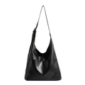 Sac hobo minimaliste en cuir PU noir avec large bandoulière réglable et poche frontale - Noir