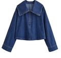 Dettaglio della trama del tessuto denim blu scuro e del design della cerniera - XS / Camicia di Denim