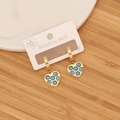 Golden stainless steel heart earrings with evil eye motif on a simple white display card - 5# Heart Shape Blue White Evil Eye