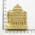 Beige resin souvenir fridge magnet featuring Manaus city architecture, 6.5cm wide size - Manaus Spain Style