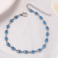 Detail of silver chain bracelet with blue evil eye beads and adjustable lobster clasp - Silver Base Sky Blue