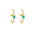 S925 silver gold-plated stud earrings featuring emerald cut green zircon and pavé diamonds - 925 Silver / 18k Gold (Green Stone)