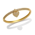 Elegant 18K gold-plated open bangle with a pavé zircon heart-shaped pendant for women - White