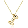 Golden 18K gold-plated bubble letter I pendant necklace with beaded stainless steel chain - Letter I - Gold