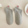 Light grey cotton low cut socks for women with pink bow embroidery on the heel - Gray