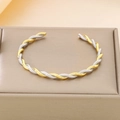 Two-tone 18K gold plated stainless steel twisted cable open cuff bracelet for women - Gold Silver Intertwined Cable Cuff Bracelet (KB184899-KFC)