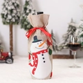 Christmas burlap wine bottle cover featuring snowman applique and red ribbon bow - Cartoon Snowman Style