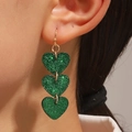 Elegant triple green heart dangle earrings with sparkly glitter finish and gold plating - Bright Green (9170)