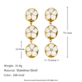 Details und Abmessungen der dreifachen Blumenohrringe aus 18 Karat vergoldetem Edelstahl - Emaille Blume Tropfenohrringe - Gold