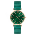 Women's gold quartz watch with emerald green dial and stretch expansion band - Dark Green