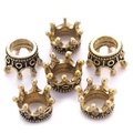 Detail of six vintage crown alloy beads in antique gold finish for DIY jewelry - Antique Gold