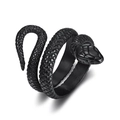 Men's black stainless steel snake ring with realistic scale texture and triple-wrap design - US 7 / Black