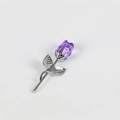 Elegant amethyst crystal rose brooch with silver metal stem on light grey background - Silver Stem Purple Flower Loose