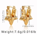 Gold plated star shaped earrings with zircon stones and polished geometric finish - Gold Star Cut-out Zirconia Huggie (KE1208)