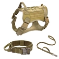 Tactical dog harness, collar, and leash set in tan nylon with metal cobra buckles - Tactical Brown 3-Piece Set (Silver Buckle)