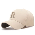 Casquette beige avec broderie dorée 3D lettre R et visière courbée pour femmes - Réglable / Beige Clair