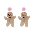 Christmas gingerbread man asymmetric earrings with pink studs and cute cartoon design - Acrylic Gingerbread Man Studs