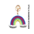 Handgefertigter Regenbogen-Schlüsselanhänger Stil A mit bunten Seilen und weißen Wolken - Regenbogen-Stil A