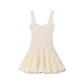 Elegant off-white knit camisole dress featuring a layered tiered ruffle skirt design - S / Off White