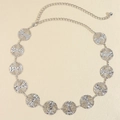 Silver metal waist chain belt with textured circular links for summer dresses and jeans - 19445 Large Geometric Disk Style-Silver