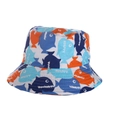 Dettaglio cappello a secchiello per bambini in cotone con pesci colorati e scritta HAPPY - 52cm (2-6 Anni) / Pesce dalla Bocca Larga-Blu