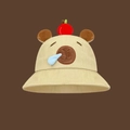 Süßer beiger Capybara Sonnenhut für Kinder mit Apfel-Deko und 3D-Details als Anglerhut - Größere Kinder/Erwachsene 56-58cm / Khaki