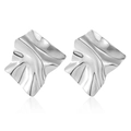 Polished silver stainless steel earrings with a vintage crumpled diamond shape design - 1147 Wrinkled Square / Steel