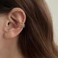 Elegant multi-layered gold pearl ear cuffs set with minimalist stud for non-pierced ears - EH0906 Single Ear Clip