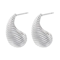 Detailed view of silver croissant dome earrings with horizontal ribbed texture - VE1072 White Gold 1 Pair (Teardrop Ribbed)