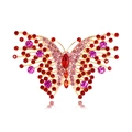 Vintage gold butterfly brooch with sparkling red and pink rhinestones on white background - Red (YN7734)