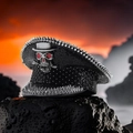 Dettaglio cappello capitano punk con paillettes nere, borchie e emblema a teschio - Regolabile / 01-Grande Teschio Nero