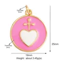 Pink and white enamel heart charm with gold cross detail, copper base, 25mm height - Pink White Cross Round-L281262