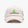 Off-white baseball cap with green embroidered letter A and distressed brim details - Adjustable / Beige