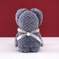 Gray bear-shaped towel gift made of soft coral fleece with a pearl ribbon decoration - Grey Pearl Bear