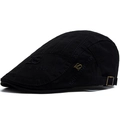 Black cotton vintage beret hat with TS letter embroidery and adjustable metal buckle - Adjustable / Black