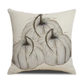 Detalle de la funda de almohada de lino con tres ilustraciones de calabazas blancas de otoño - Tres calabazas blancas (23YM28-2)