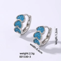 Orecchini a cerchio argento con tre cuori turchesi blu verticali e chiusura a leva - Base Argento Turchese Blu