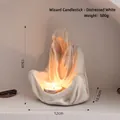 Wizard mantel kaarsenhouder in verweerd wit hars, 15 cm hoogte inclusief waxinelichtje - Tovenaar Kandelaar (Verouderd Wit)
