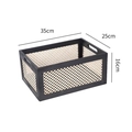 Rectangular woven storage basket with black frame and side handles, size 35x25x16cm - Large Black Beveled Frame