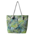 Canvas beach tote bag with green palm leaf print and thick white rope handles - Tropical Leaf