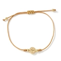 Golden woven cord bracelet with St. Benedict religious medal and adjustable sliding knot - Gold Brown