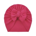 Deep pink infant beanie with waffle texture and a large decorative bow detail - One Size / Rose Red