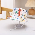 Detail of cartoon car print on white kids bucket hat with adjustable chin strap - Size 50 (1-3 Years) / White Car