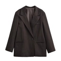 Chaqueta blazer marrón oscuro con solapa de muesca, botón único y tejido texturizado - XS / café