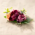 Bohemian floral bridal hair comb with purple and champagne roses and green leaves - FS04-2 Purple