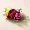 Bohemian floral bridal hair comb with purple and champagne roses and green leaves - FS04-2 Purple
