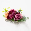 Bohemian floral bridal hair comb with purple and champagne roses and green leaves - FS04-2 Purple