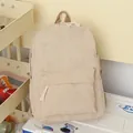 Beige corduroy student backpack with front pocket and woven rope zipper detail - Blank Style / Khaki