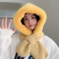 Sciarpa con cappuccio in peluche giallo limone a pois bianchi e chiusura incrociata - Giallo zenzero
